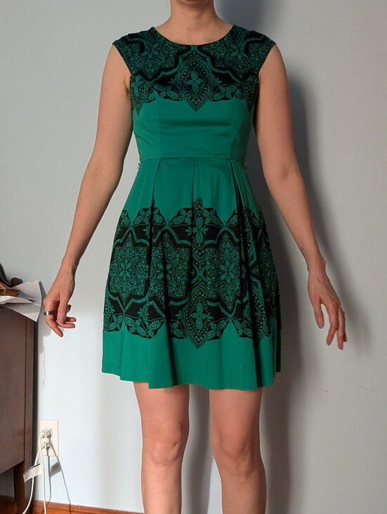 Tristan Dresses & Skirts - Tristan Emerald Green and Black Patterned Midi Dress
